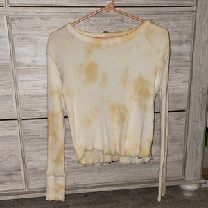 Me to We Long Sleeve Waffle Knit Top in Yellow Tie-Dye